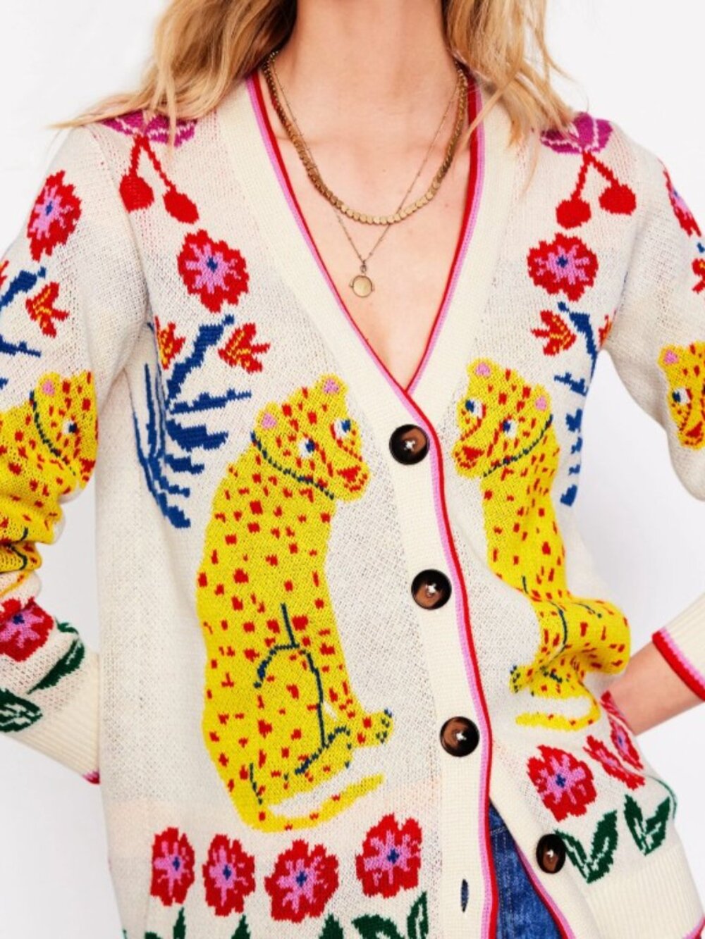 Boden Jacquard Boyfriend Cardigan Women XL